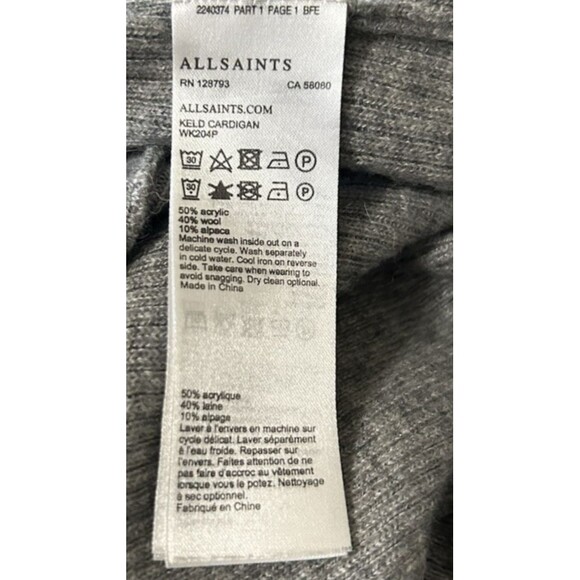 All Saints Keld Cardigan Wool Alpaca Blend Gray Asymmetrical LS  Sweater M - Picture 8 of 8